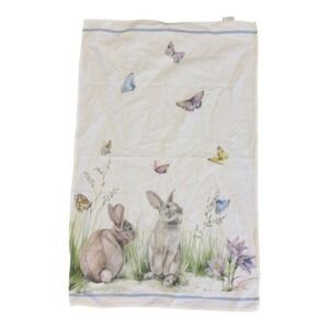 Williams Sonoma Cotton Kitchen Towel Rabbit Butterfly Spring Easter White Blue